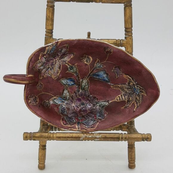 𝅺SMALL cloisonne' type handpainted leaf dish with handle - Picture 1 of 6